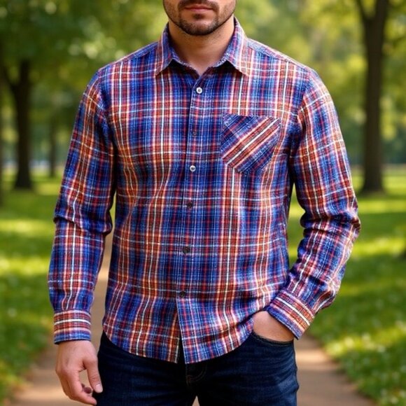 North Face Mens Plaid Flannel Button Up Long Sleeve Shirt - Picture 1 of 15